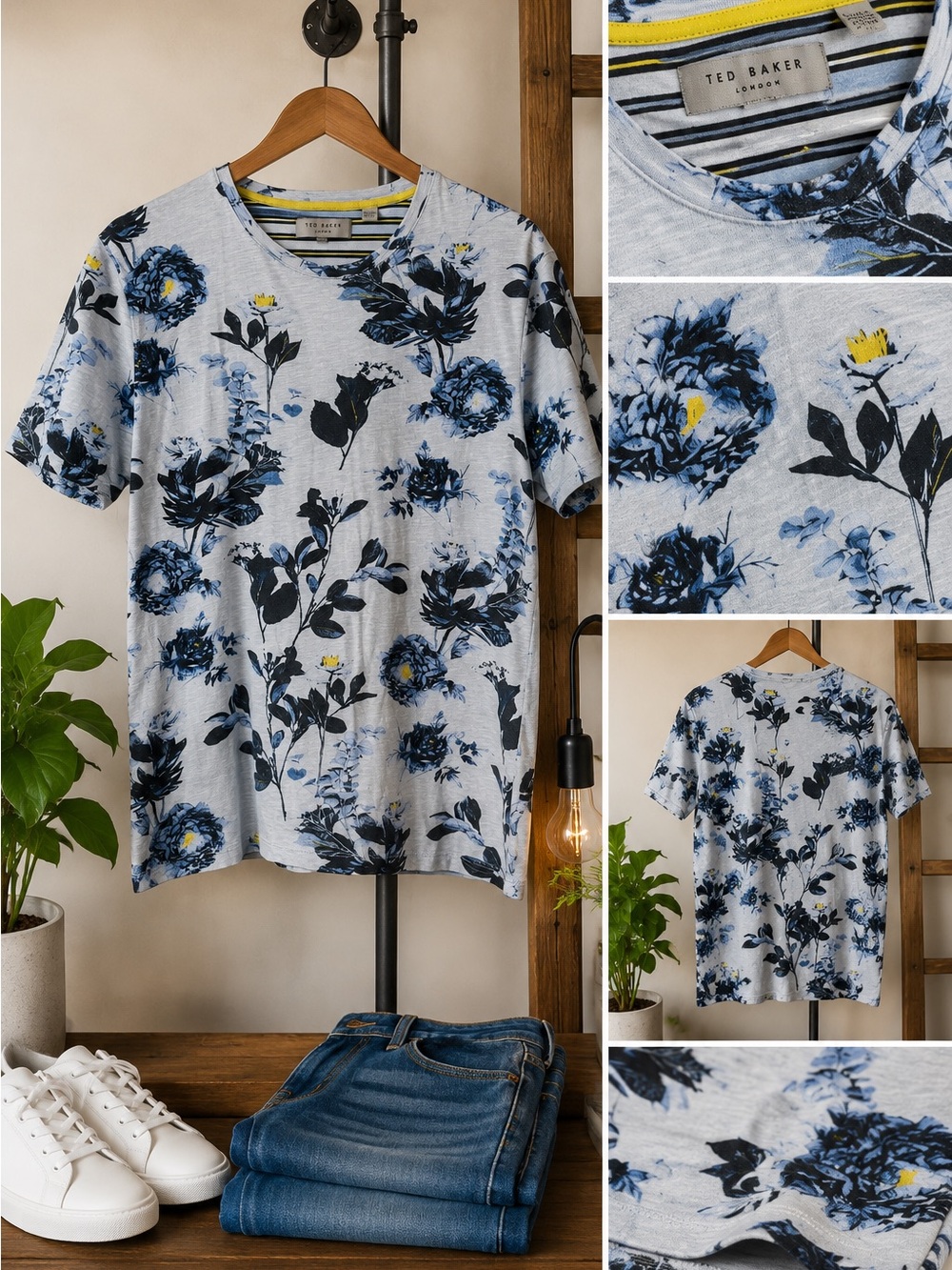 Ted Baker London Men’s Size 4 Blue Floral Print T-Shirt